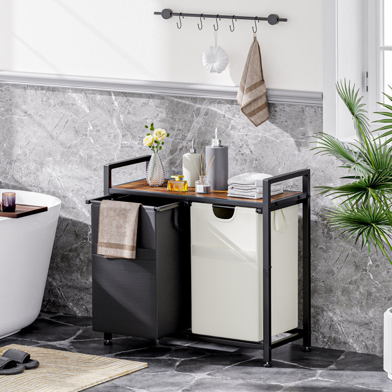 17 Stories Laundry Hamper 112L Large Double Laundry Sorter Freestanding Laundry Basket Organizer 2 Section with Top Shelf 2 Removable Washable Bags Side Pockets for Dorm Reviews Wayfair